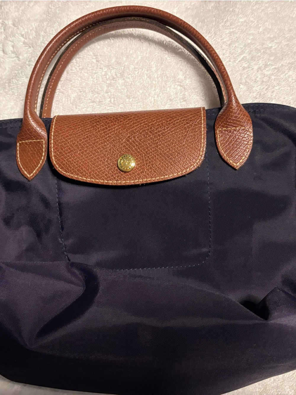 Longchamp Purple Tote with Brown Leather Trim